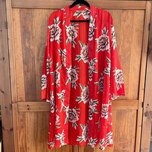 Jorja Red Floral Kimono Duster Size Medium